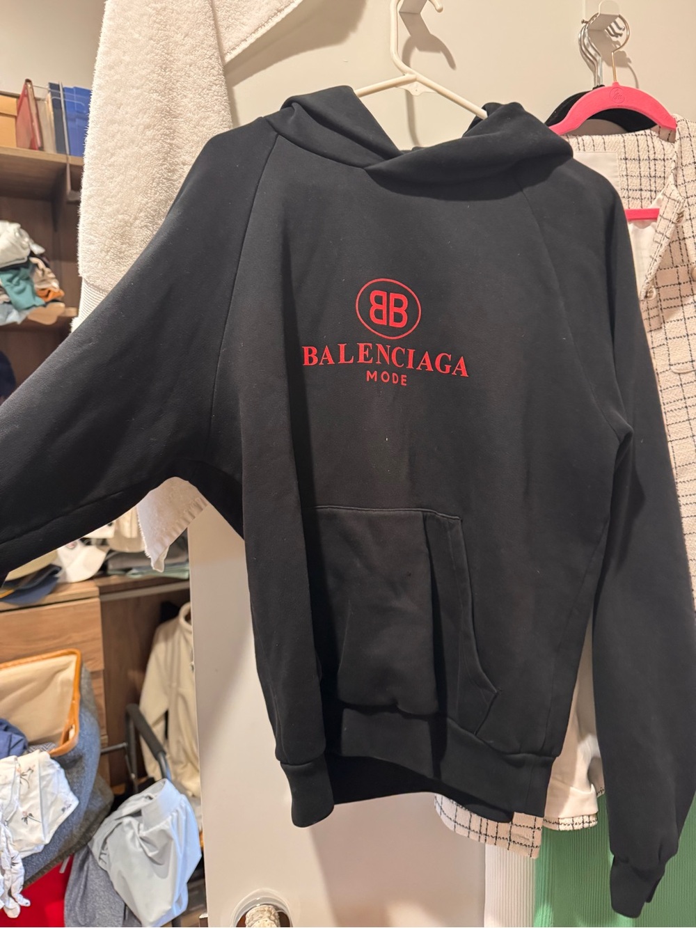 Balenciaga Black Crewneck Sweater with Red Logo - Men